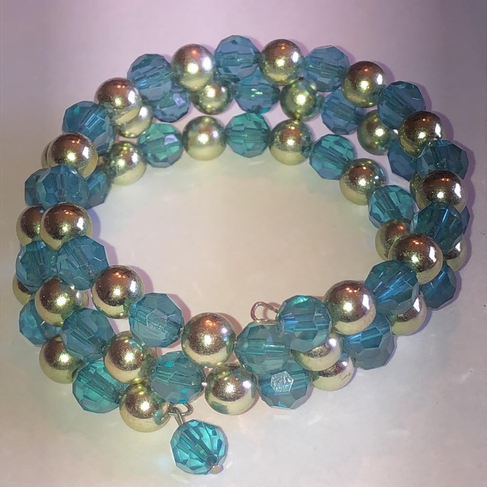 Elegant Blue and Silver Tone Beaded Boho Wrap Bracelet